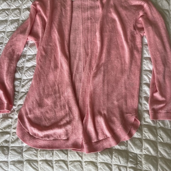 Talbots Linen blend Pink Cardigan Sweater Open Front Long Length - Picture 4 of 10